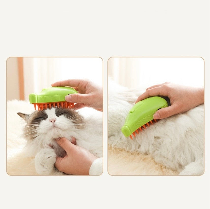 Spazzola 3-in-1 per Cani e Gatti – Pulizia, Rimozione Peli, Massaggio e Spray Vapore